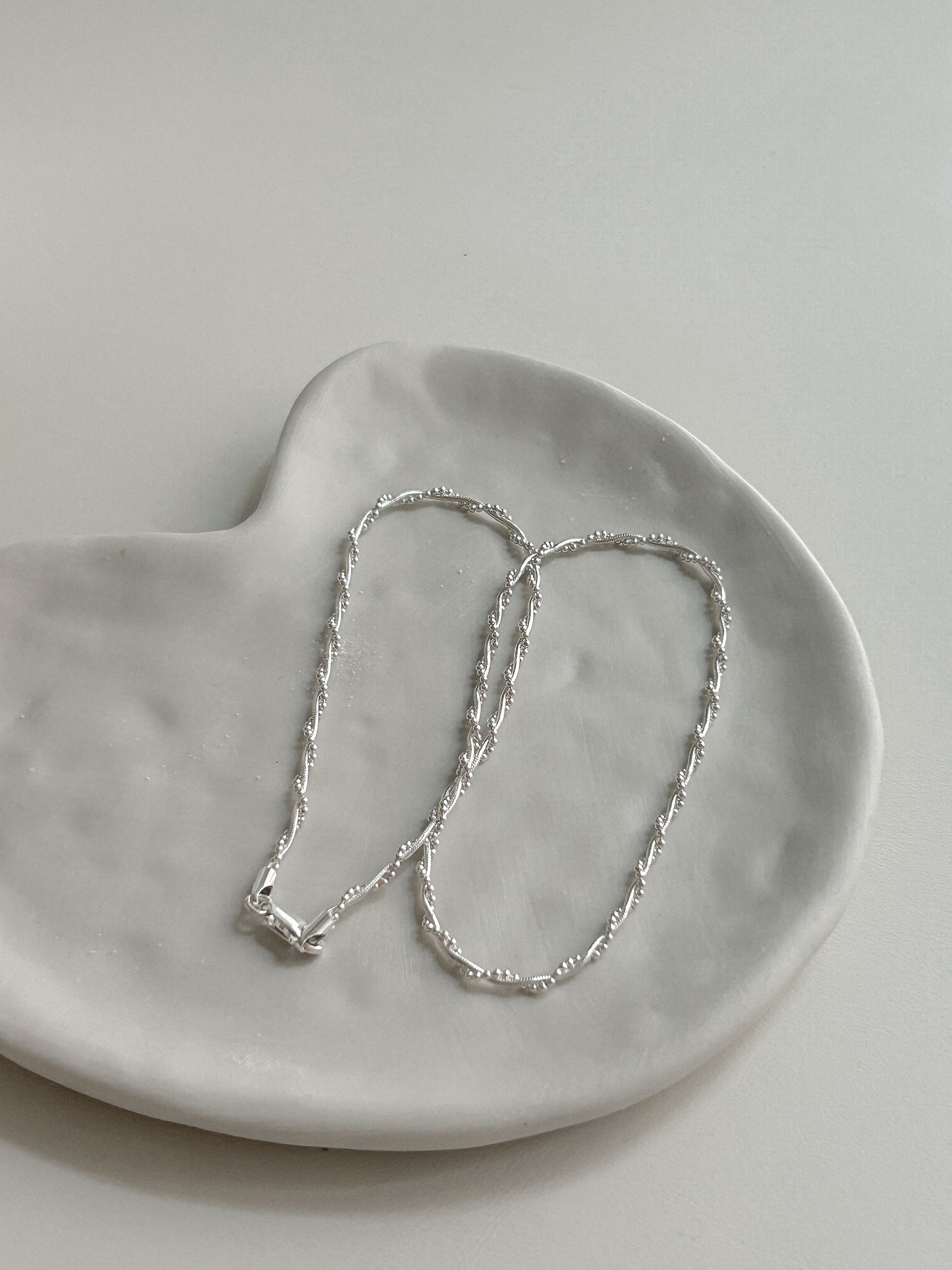 Braided Ball Bead Silver Necklace