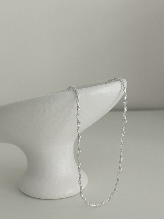 Braided Ball Bead Silver Necklace